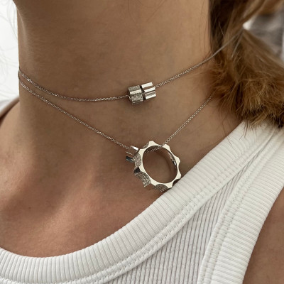 Подвеска «Казанский», белое золото 18 карат с бриллиантами, 5 мм